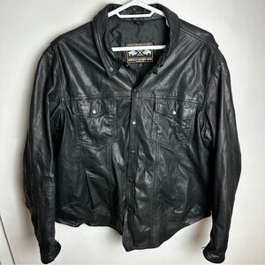 Buffalo Leather Motorcycle Jacket Men's Size 4XL Medium Weight Black FLAW Unisex